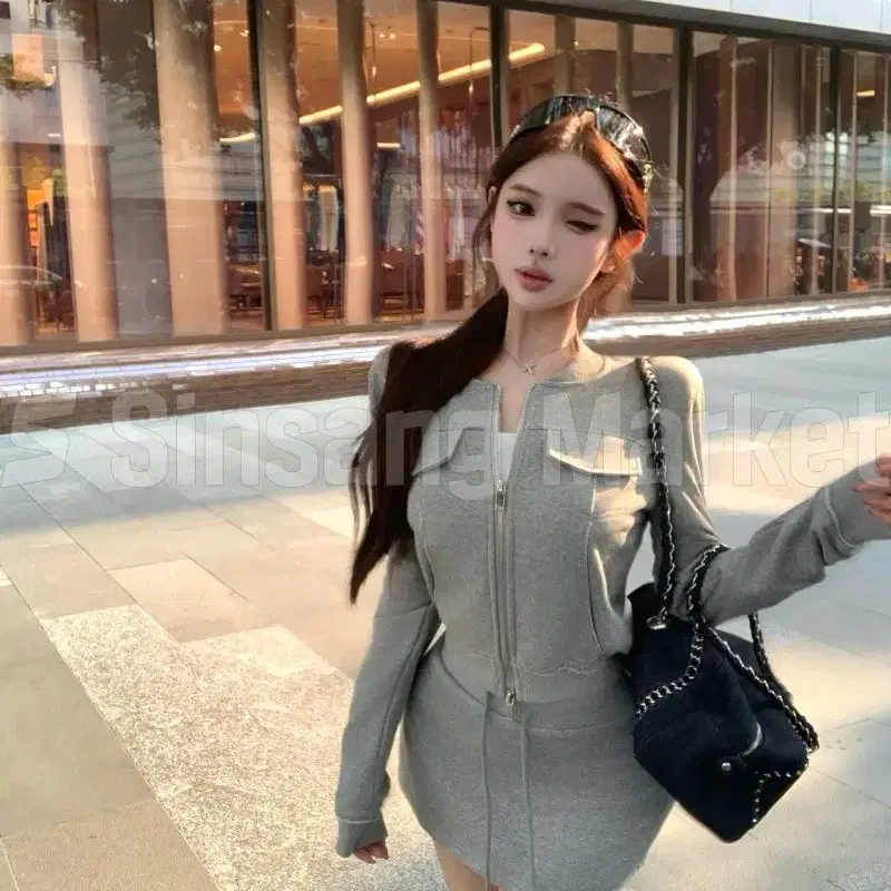 [빠른발송] 포켓집업세트 자켓 스커트 트레이닝