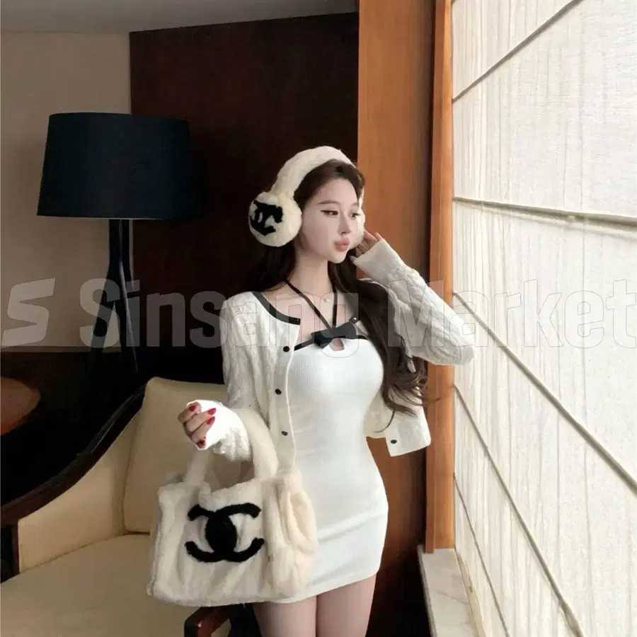 [빠른발송] 메리배색세트 원피스 가디건