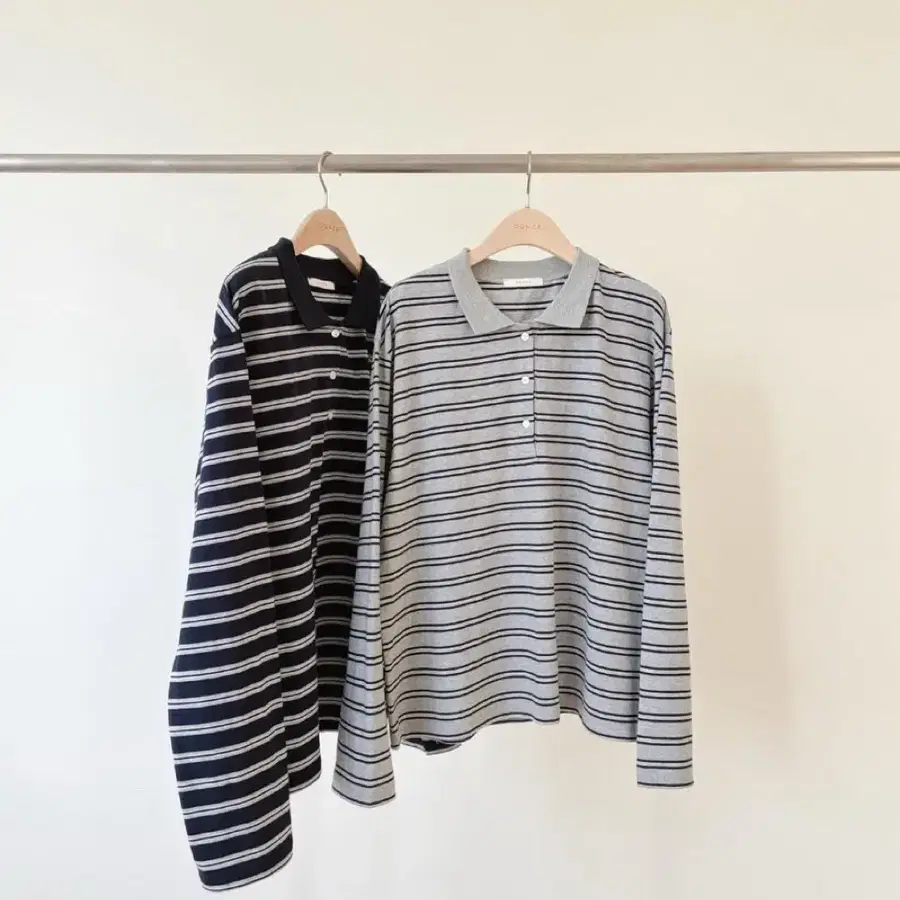 OUNCE 스트라이프 카라 티셔츠 GREY