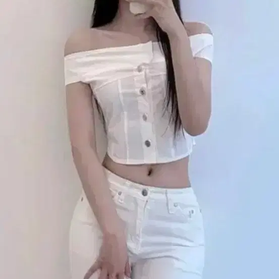 오프숄더 블라우스 화이트