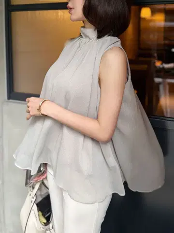 QUNG 벨트 set 쉬폰 sleeveless 블라우스