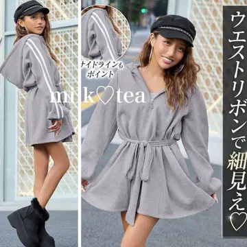 택 포함 새상품 Rady 하프 지퍼 리본 후디 원피스 그레이 S