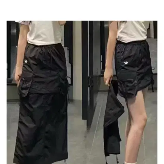 아디다스 탈부착 지퍼 카고 스커트 롱치마 블랙