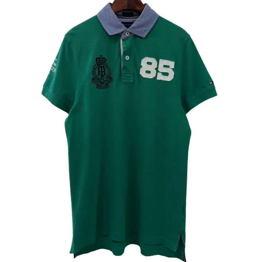 타미힐피거 빅로고 앰블럼 자수 85 넘버링 배색 PK 티셔츠 xs