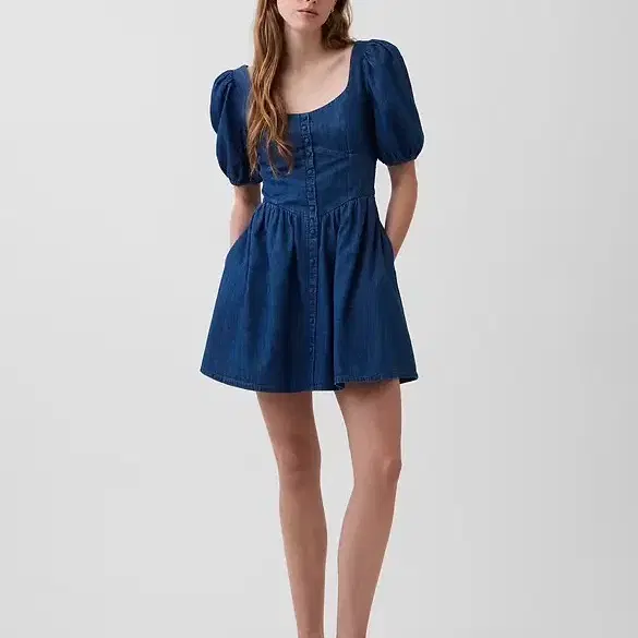 gap 데님 퍼프 원피스 petite S사이즈