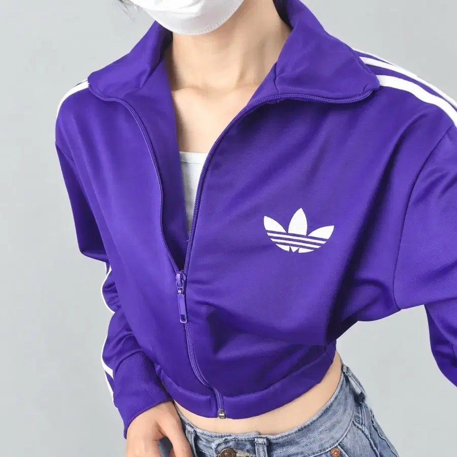 아디다스 빈티지 퍼플 크롭 커스텀 트랙자켓 XS
