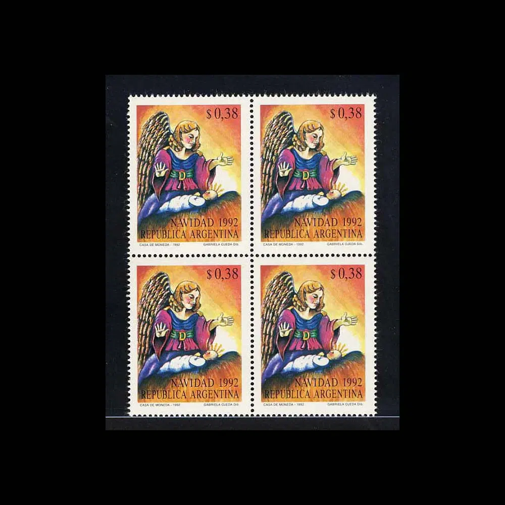 [BKstamp외국우표] 아르헨티나 크리스마스 천사 1종완 블럭(1992년)