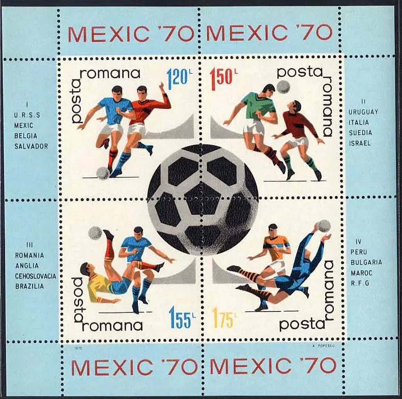 [BKstamp외국우표] 루마니아 멕시코 월드컵 축구 시트(1970년)