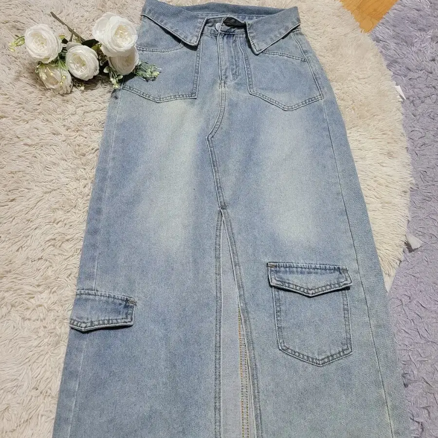 청연청 워싱 데님 롱 스커트