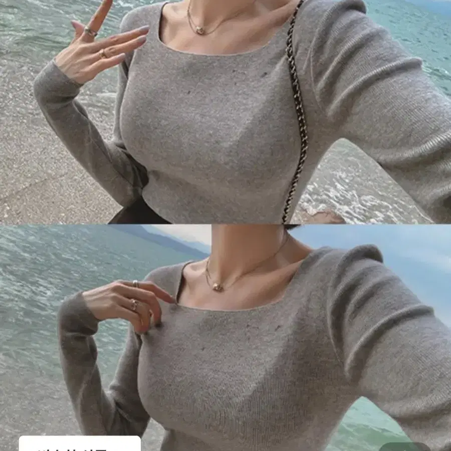 (새옷) 니어 카디스 기본 스퀘어넥 니트 그레이