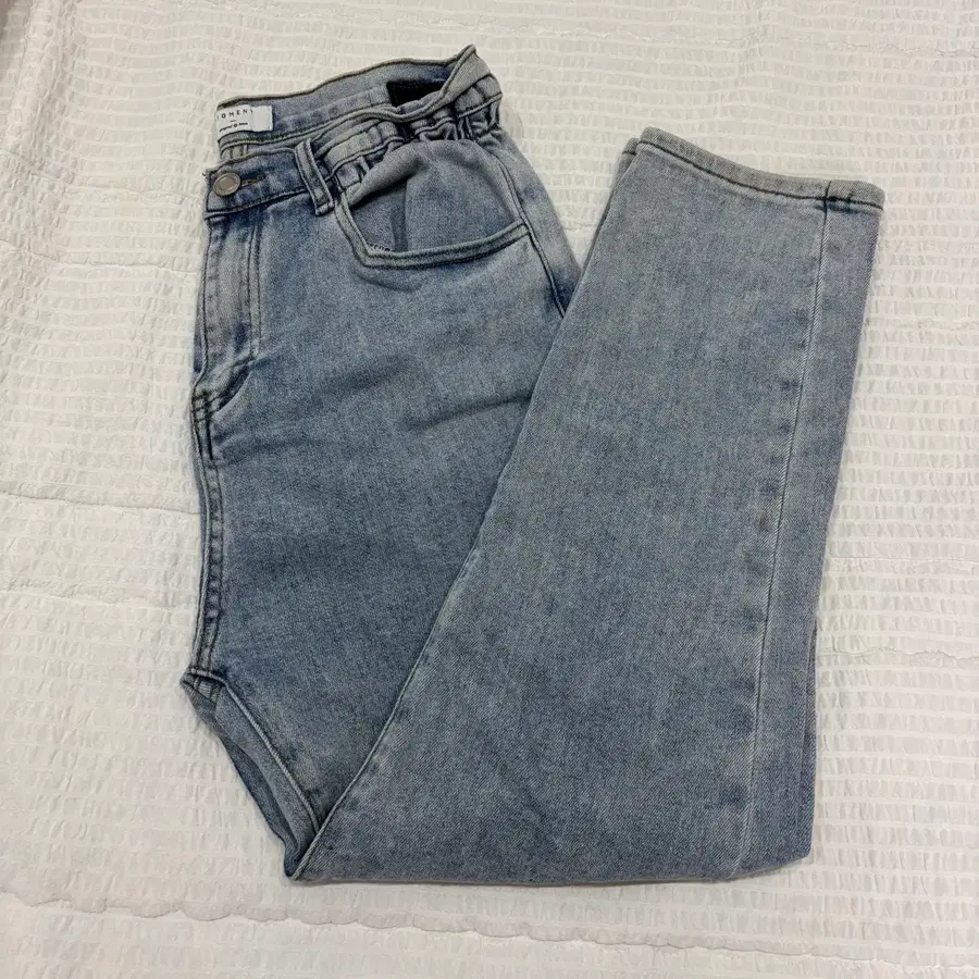 허리 밴딩 연청 데님팬츠