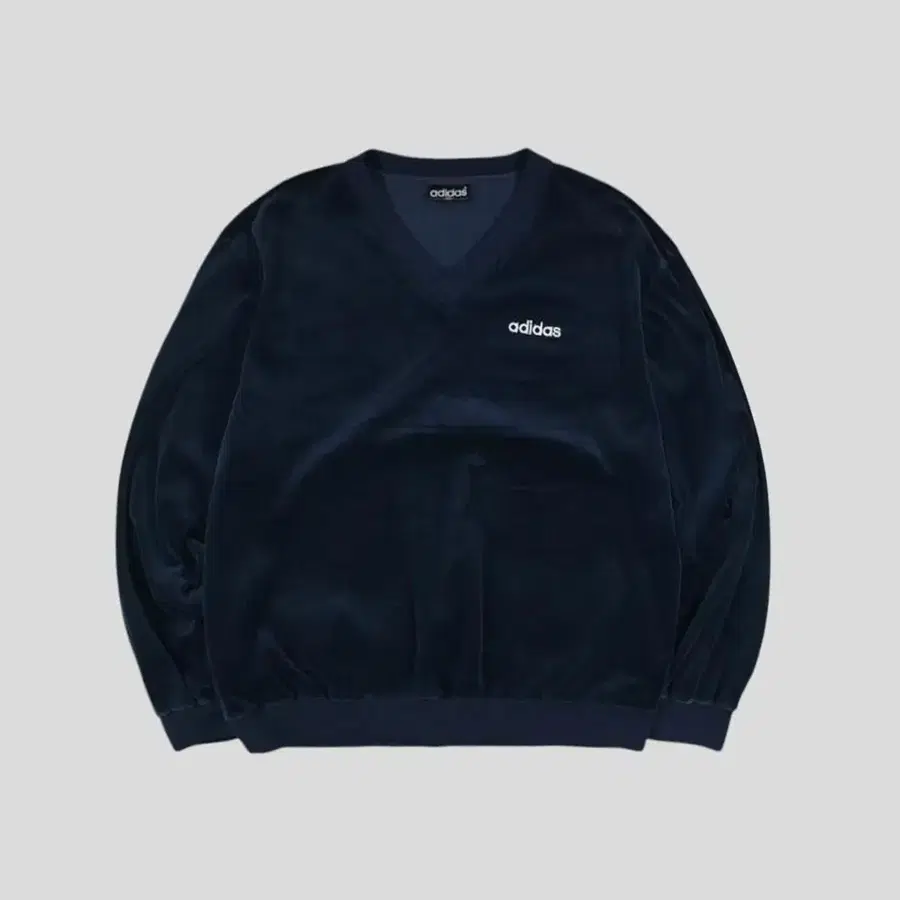 아디다스 제우교역 90s 네이비 벨벳 벨루아 벨보아 화이트로고 팬더 브이넥 맨투맨 티셔츠 XL