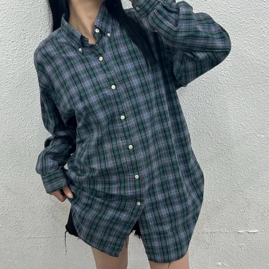 폴로 랄프로렌 네이비포니 퍼플체크 셔츠 M