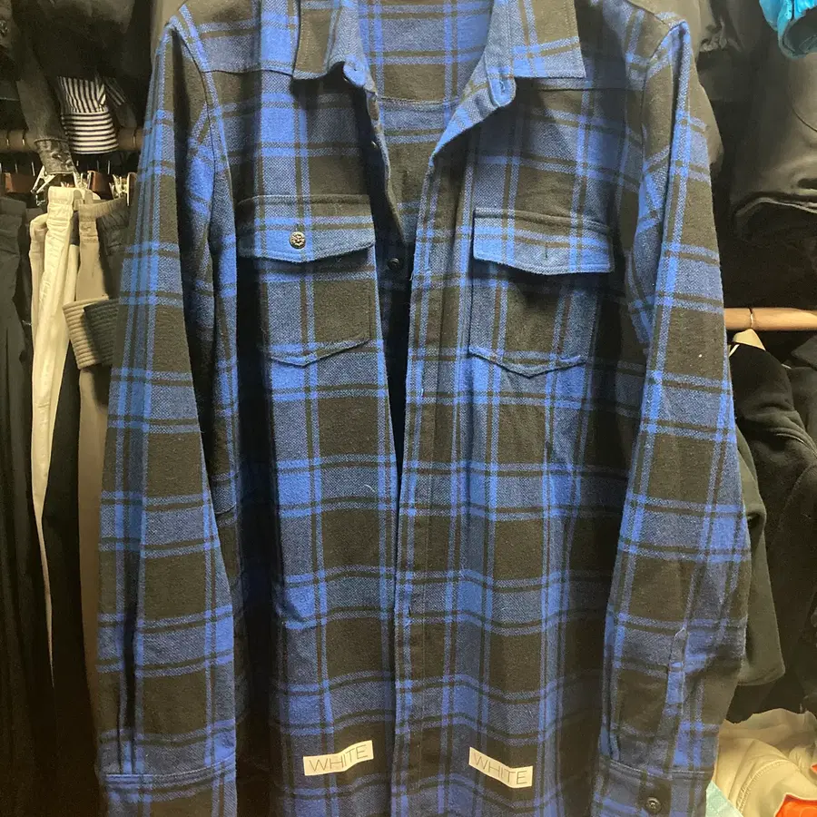 오프화이트 14fw 13 로고 블루 체크 플란넬 셔츠 XL