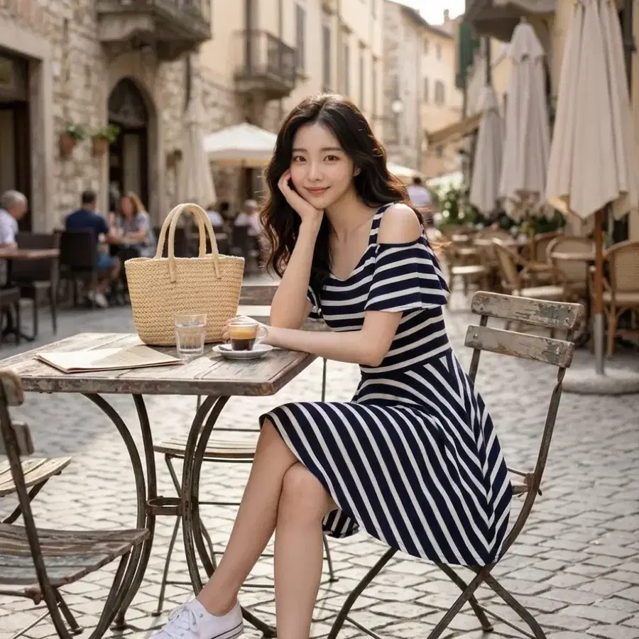 새상품) 강력추천! BEST 스트라이프 오프숄더 플레어 미니원피스(재고정리/원가이하)