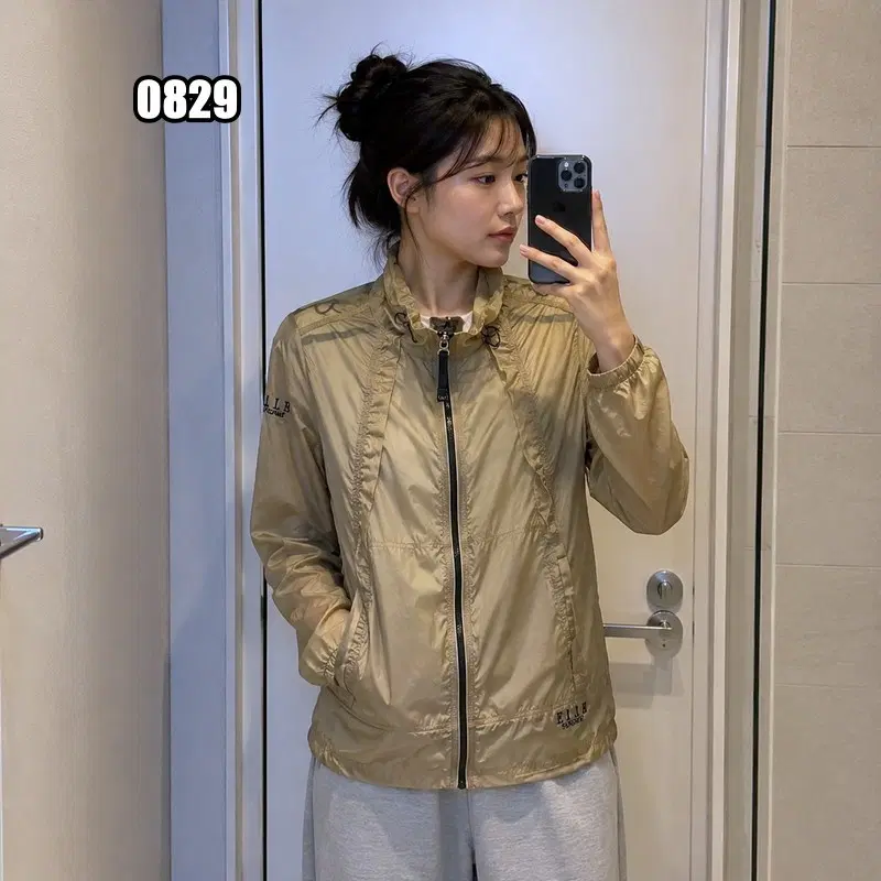L 엘르 아웃도어 빈티지 경량 나일론 후드 바람막이 자켓