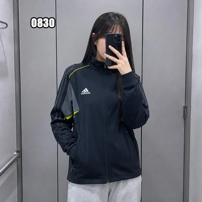 XL 아디다스 형광 배색 삼선 트랙탑 져지 자켓