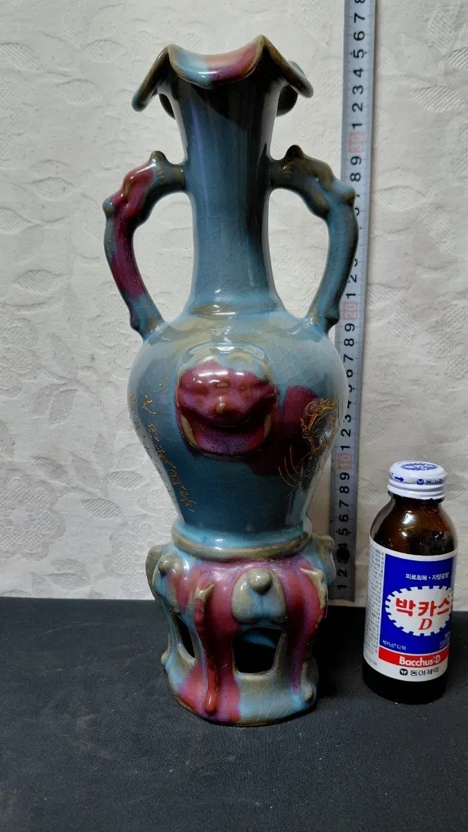 청대 희귀 금채 관요 키다리 화병