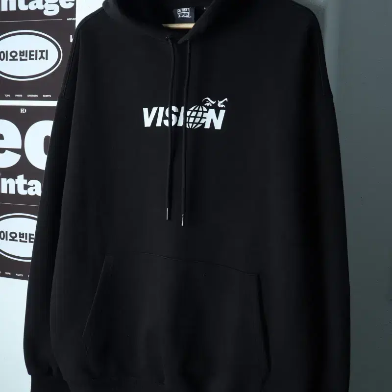 (L-XL) 비전스트릿웨어 후드티셔츠 백프린팅 블랙 스트릿-H38808