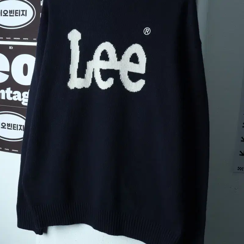(XL-2XL) 리 니트 빅로고 네이비 울 아메카지-H38825