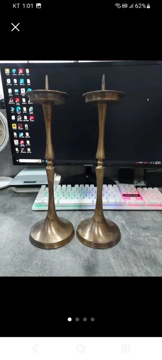 빈티지 황동 유기촛대 2개 세트 무형문화재