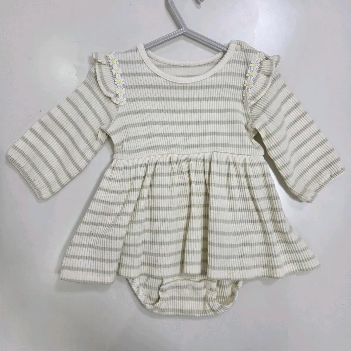 일본 마마라쿠 70 여아 골지 플라워 우주복 슈트