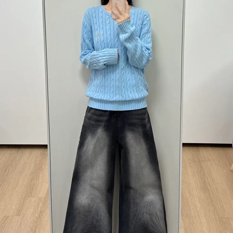 폴로 랄프로렌 스카이블루 케이블 꽈배기 니트
