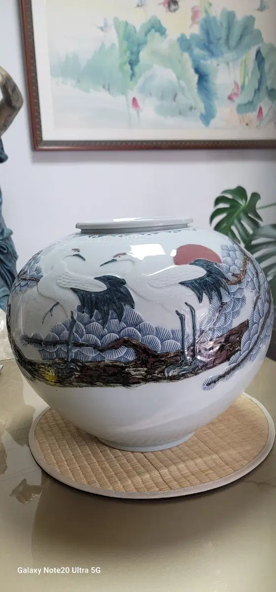 도자기 학 그림 항아리