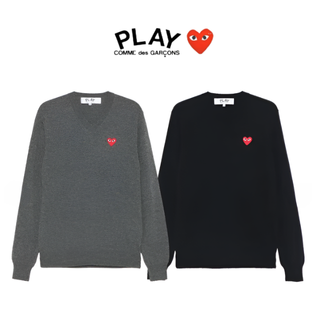 Authentic/New) Comme des Garçons Wool V-neck Knit Unisex (Black / Grey)