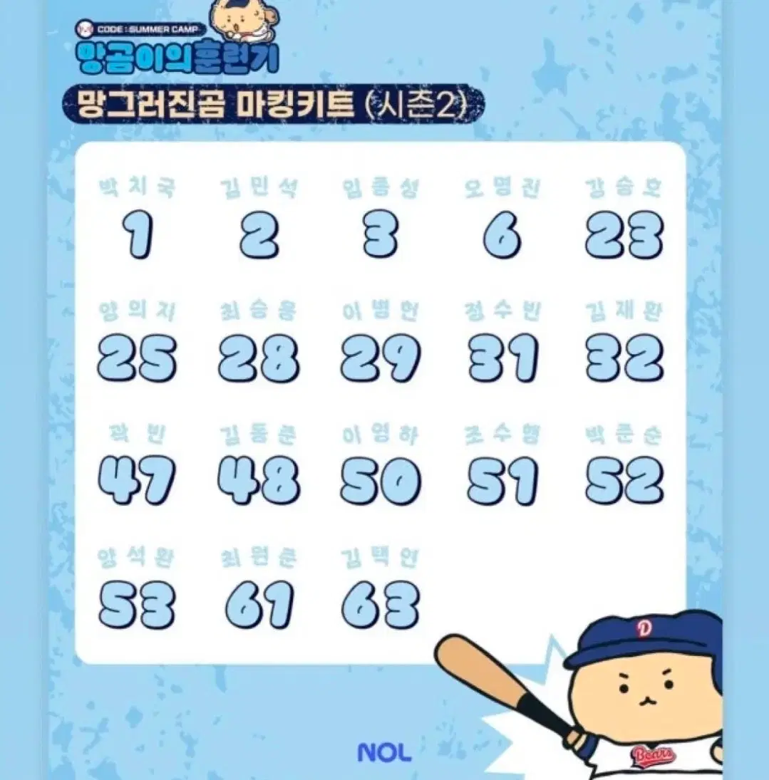 두산 망그러진 곰 시즌 2 레플리카 박준순 마킹 판매합니다