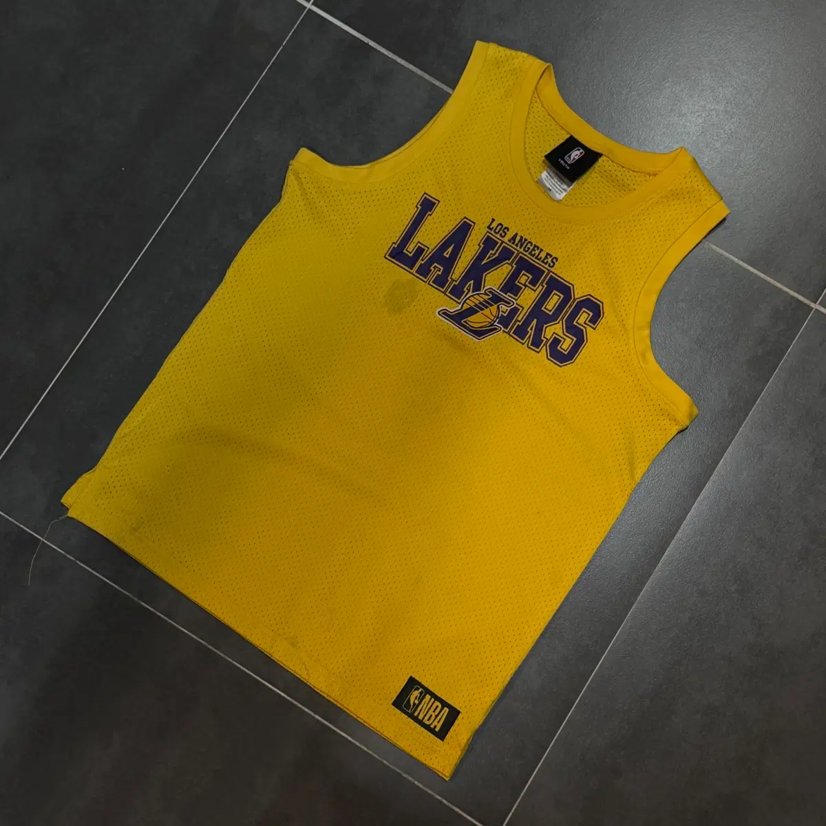 NBA LA LAKERS 어센틱 팀 메쉬 슬리브리스 농구 저지 나시 (주니어용)