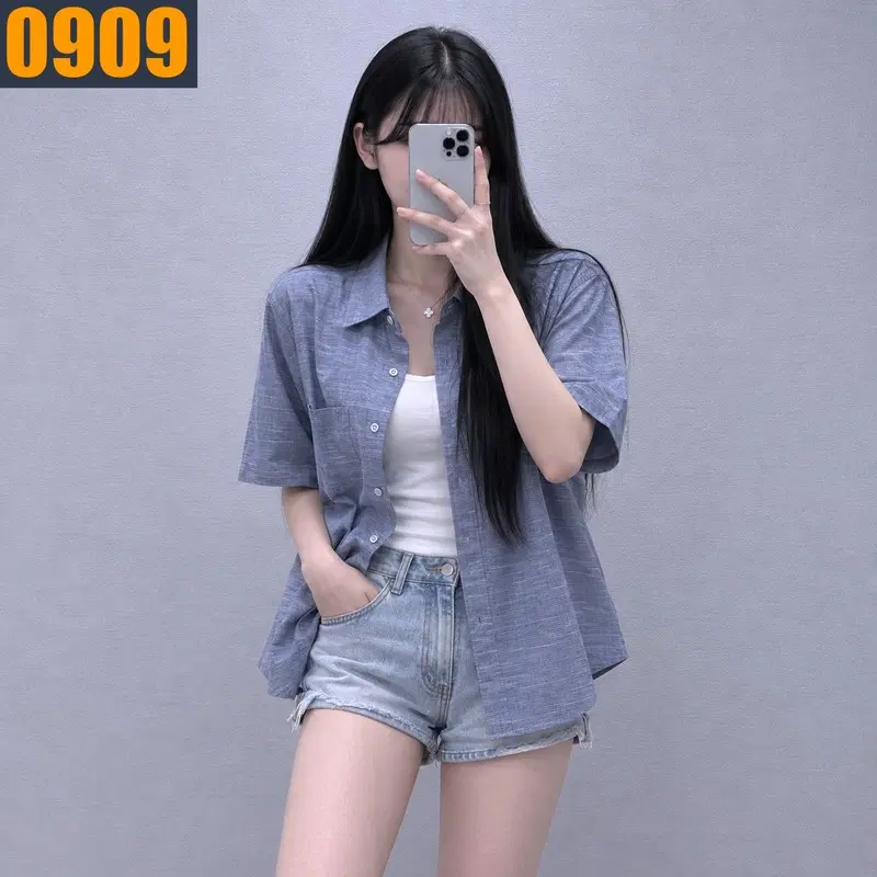 110 DAKS 닥스 블루 반팔 버튼다운 셔츠