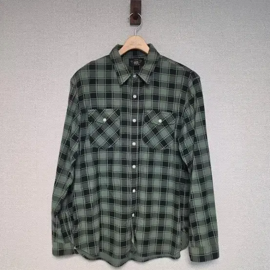 RRL 더블알엘 그린 플래드 샤모아 워크 셔츠 L