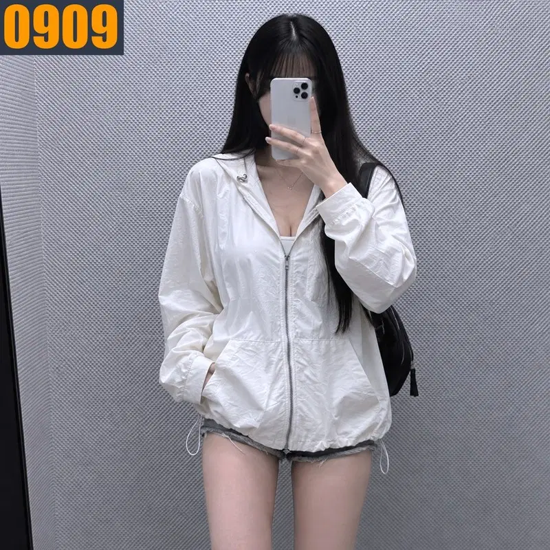 100 VTG 빈티지 아이보리 오버핏 후드 집업 바람막이