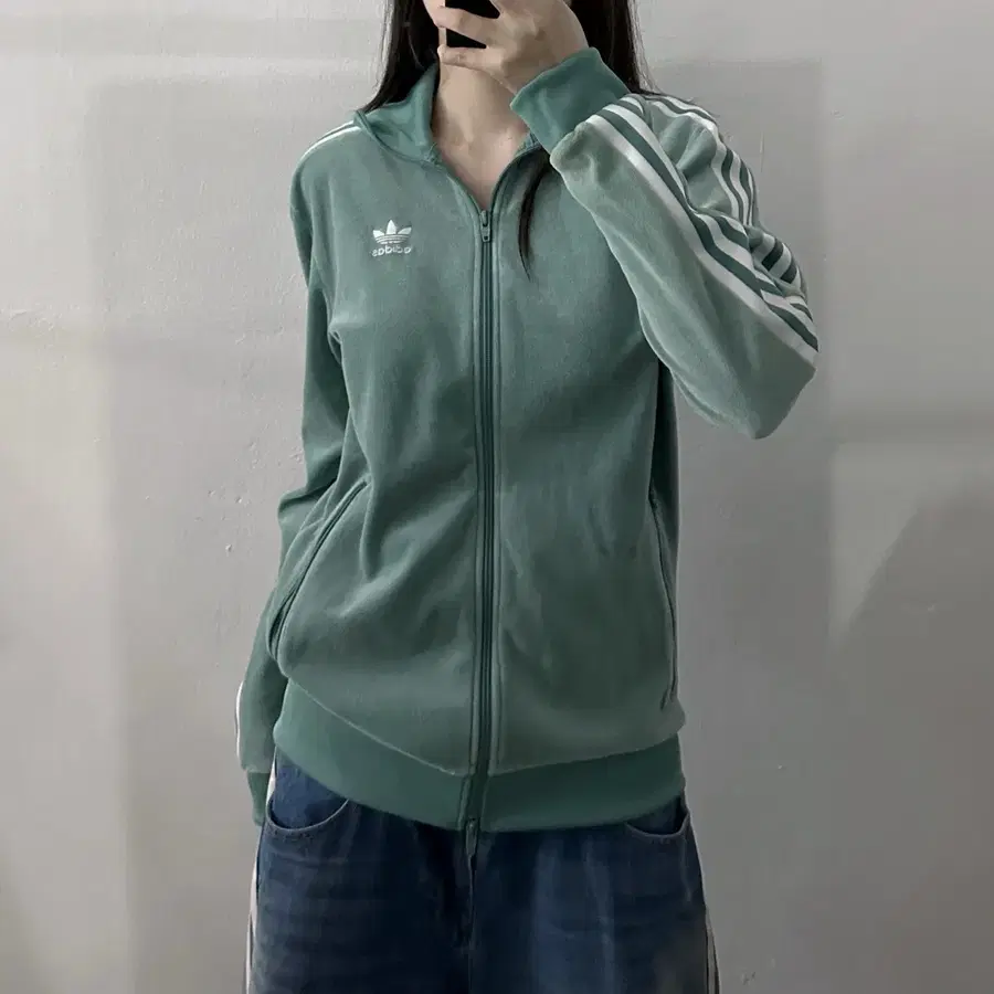 (S) 아디다스 벨벳 져지 트랙탑 민트