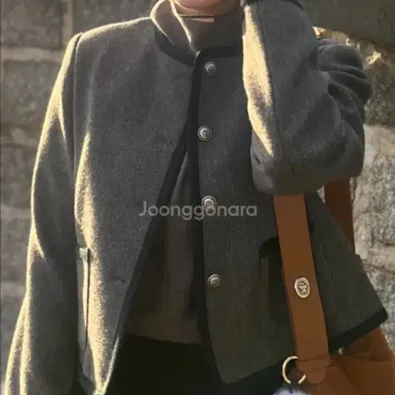 노카라 울혼방 트위드 자켓 하객룩
