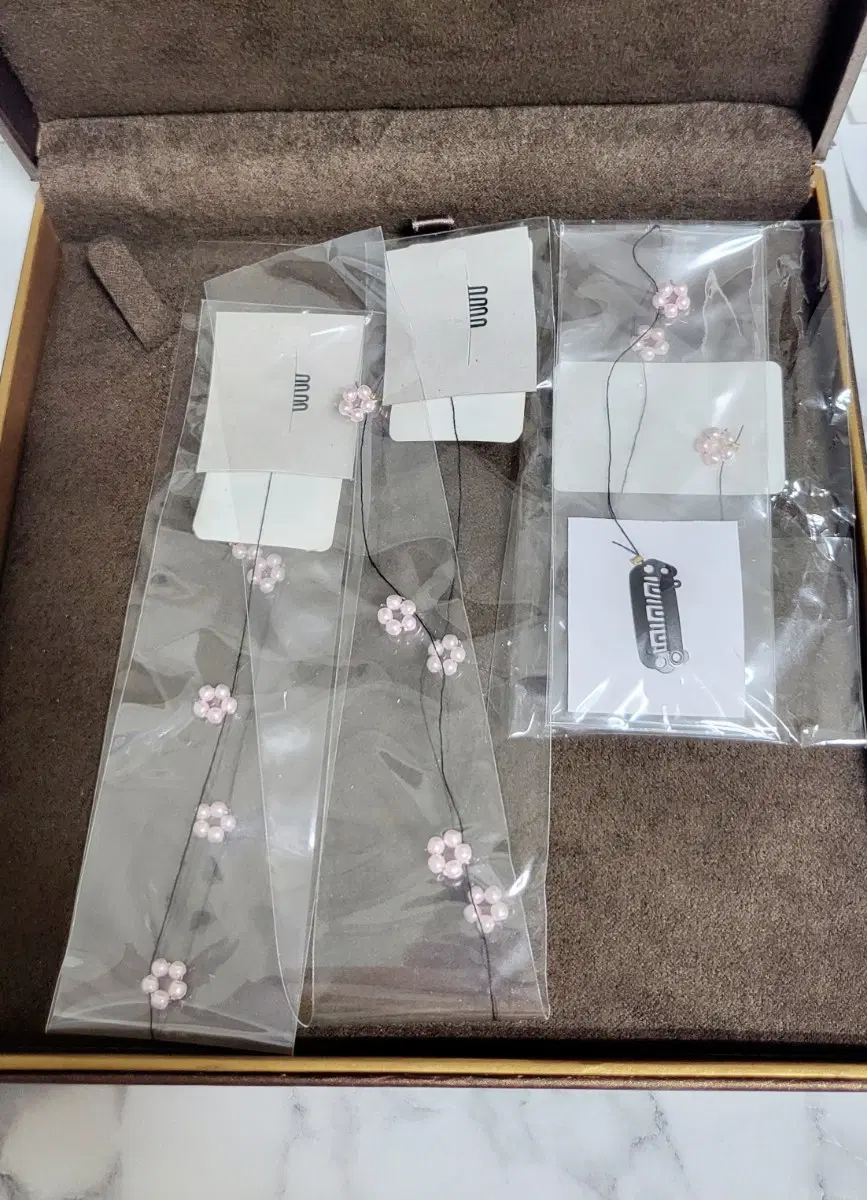 플라워 진주 실 장식 헤어핀 3피스 묶음