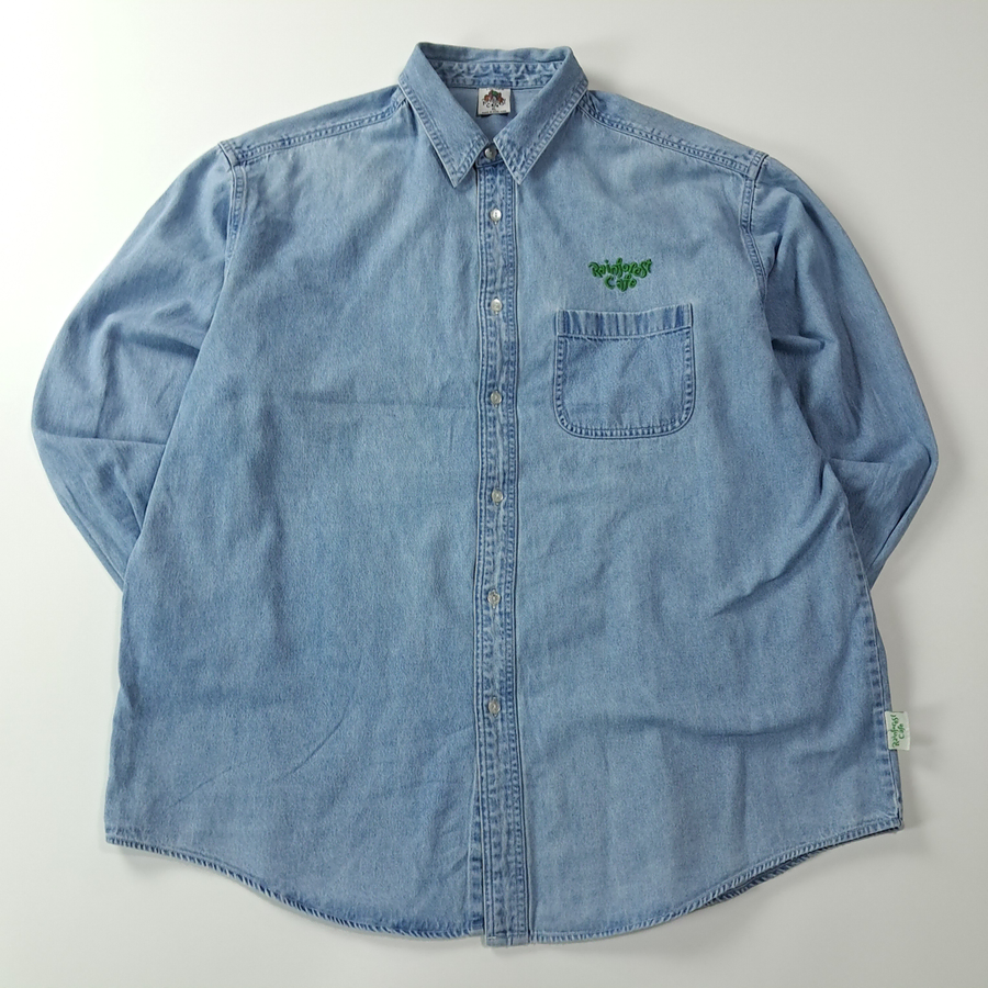 CC137 XL 레인포레스트카페 90s 올랜도 동물 자수 데님 셔츠 남방