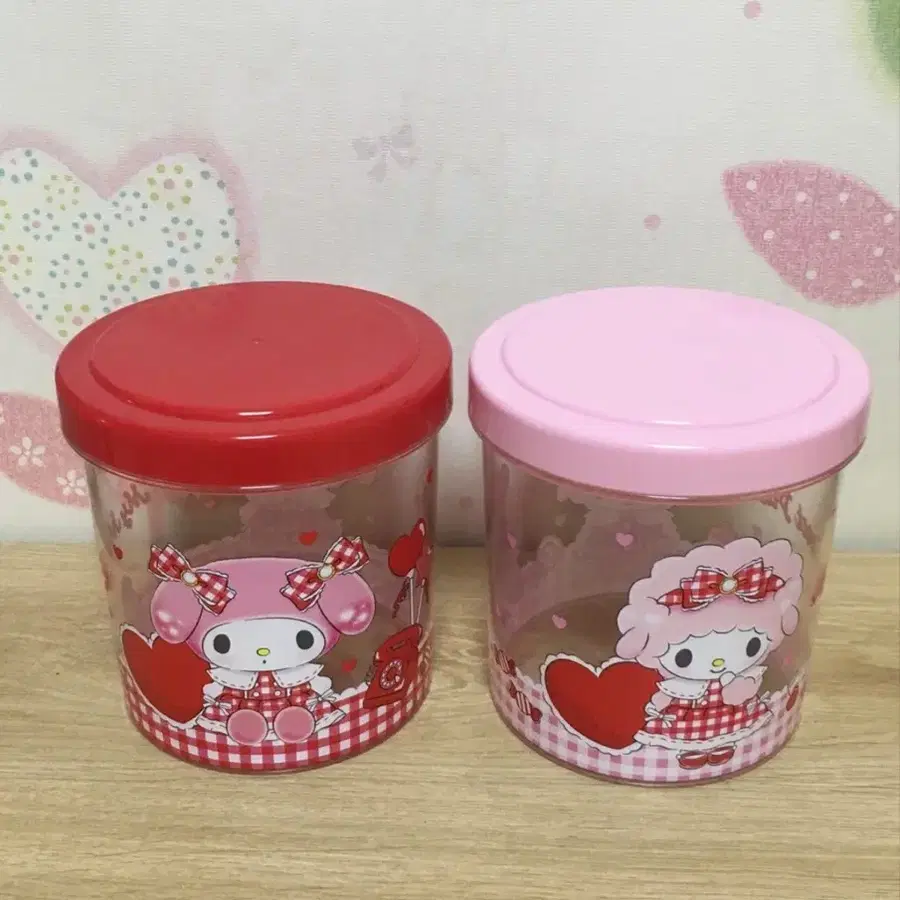 마이멜로디 멜로디 핑크 레드 투명 보관통 세트