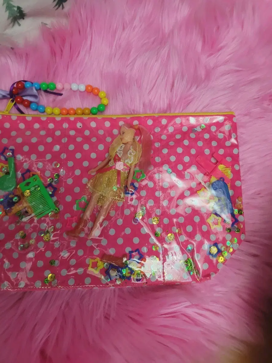 바비인형 핑크 물방울 파우치 수입