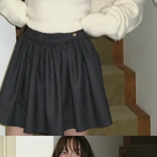 썸웨어버터 셔링 플레어 미니스커트 차콜