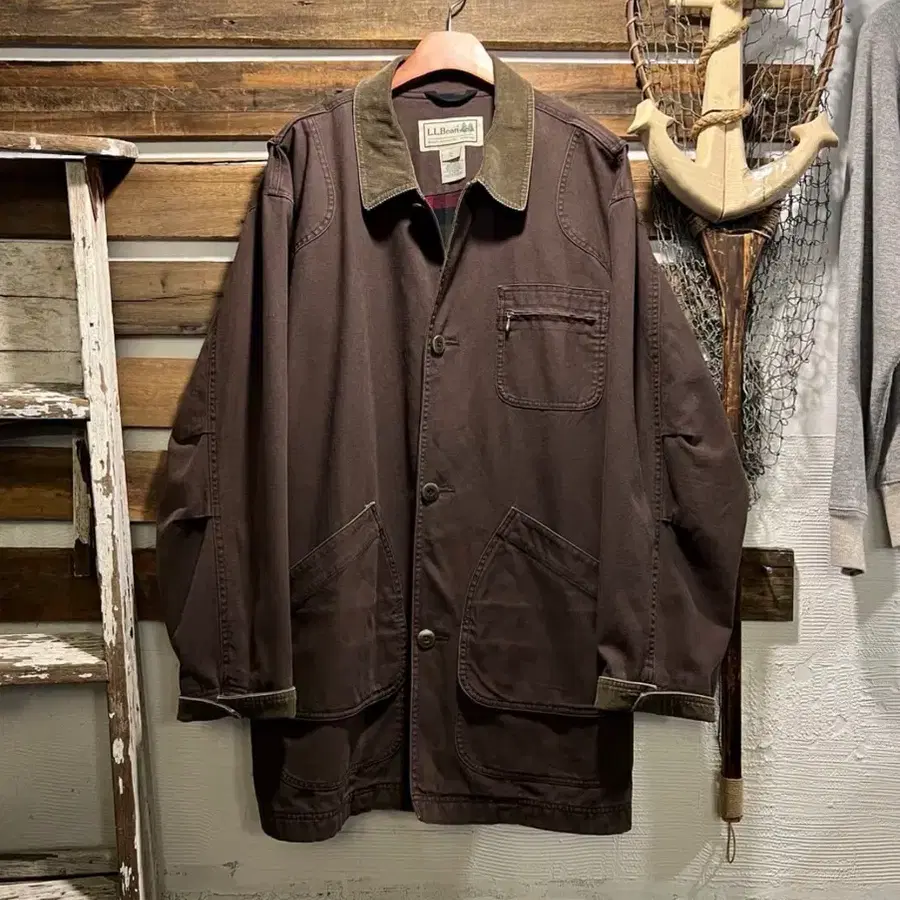 L.L.Bean 엘엘빈 체크 라이닝 다크브라운 캔버스 헌팅자켓 XL