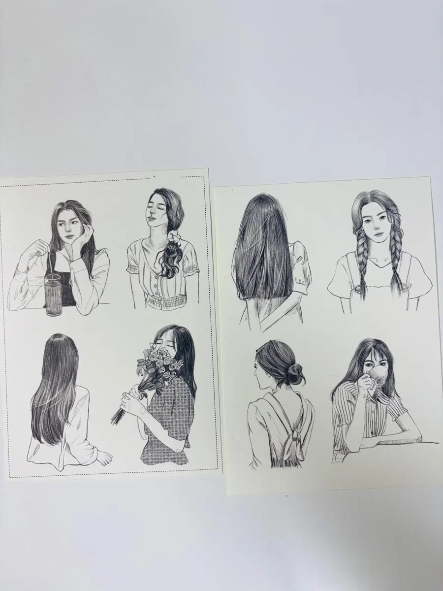 연필스케치 인물 스티커 2종 세트