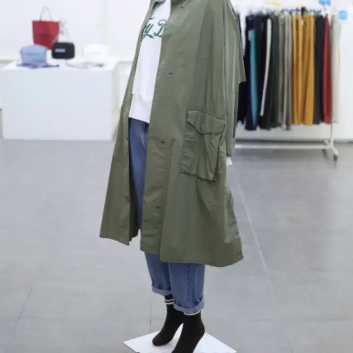 톰보이  박시 오버핏 롱 야상 점퍼 카키색 빈티지