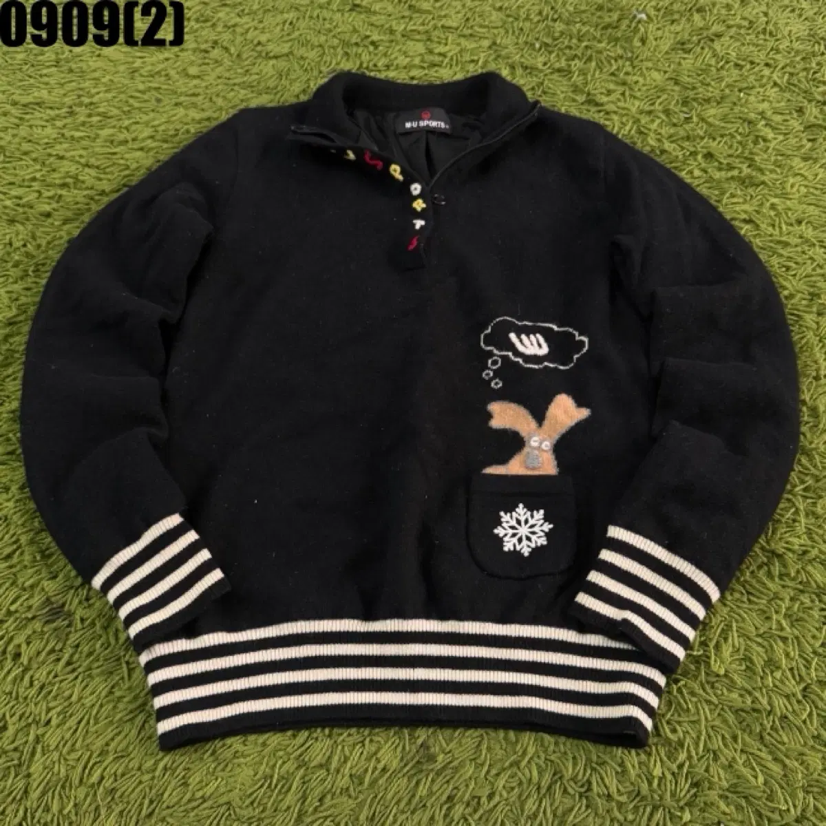 MU SPORTS 검정 토끼 자수 니트 s 0909