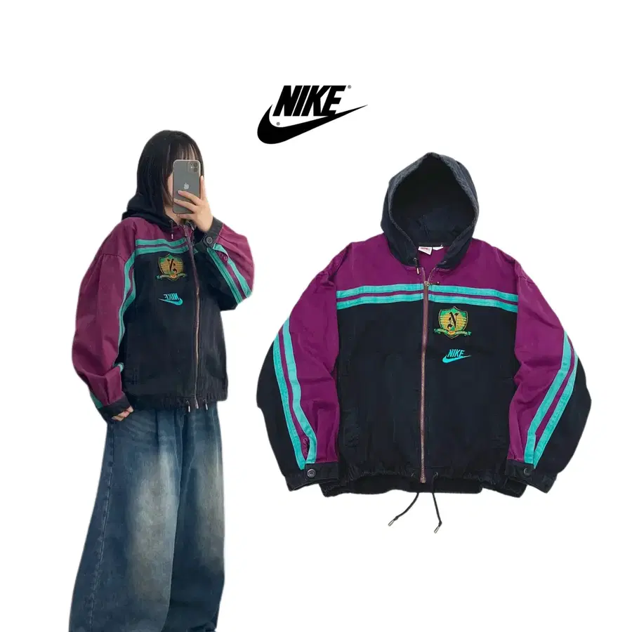나이키 90s 코튼 오버핏 올드스쿨 후드 자켓