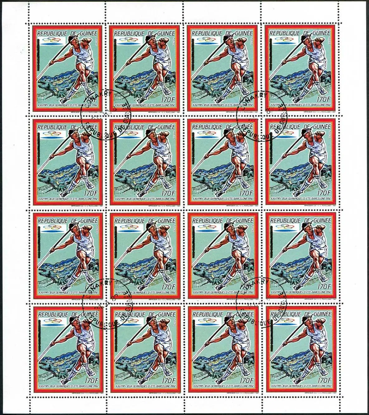 [BKstamp외국우표] 기니 바로셀로나올림픽 6종완 전지(1992년 사용제)