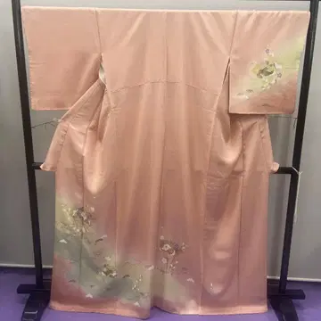 Y6750 옅은 핑크 호몬기 기모노 순수 실크 입학식 부채 문양 동백 소나무 대나무 매실