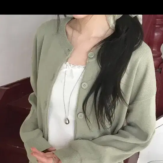 에이블리 올리브 민트코어 가디건 겨울 가을 라운드 니트