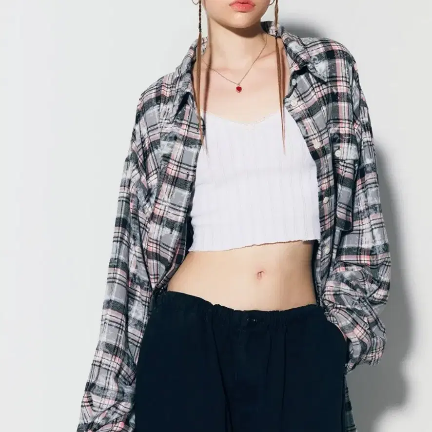 애즈이프캘리 - DIRTYWASHING OVERFIT CHECK SHIRT BLACK
